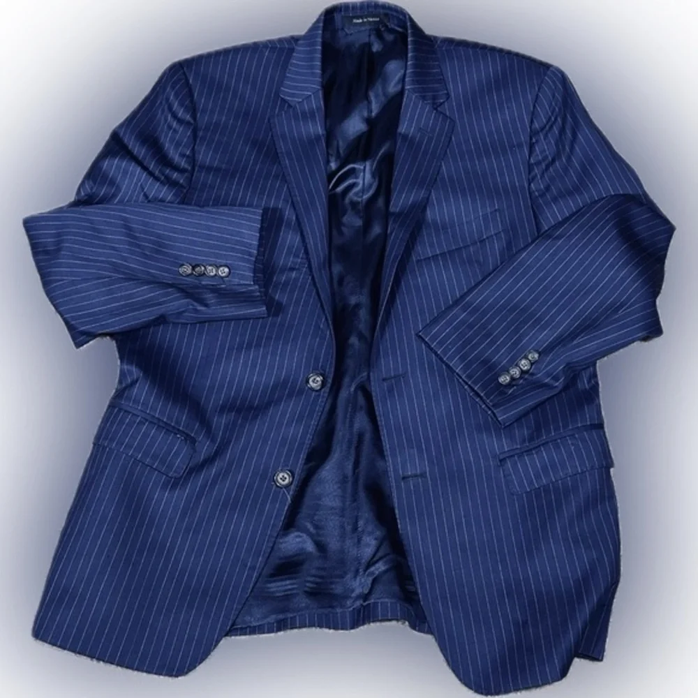 Lauren Ralph Lauren Mens Navy Pinstripe Wool Single-Breasted Sports Ct S…